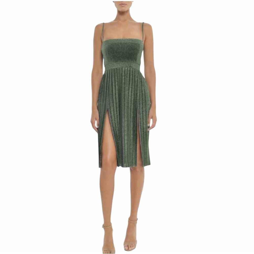 Misha Collection Janelle green pleated metallic midi dress Size US 6